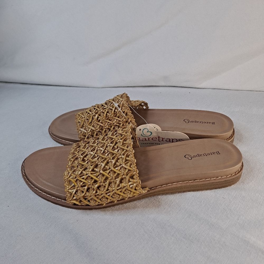 Baretraps Noya Women's Sandals Size 8.5M Raffia Style Tan Slide Comfort Support